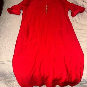 Red Button-Front Dress